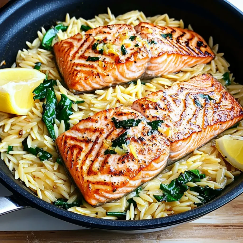 Seared Salmon with Lemon Orzo