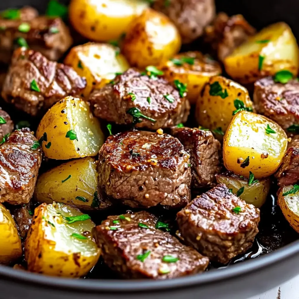 Garlic Butter Steak Bites and Potatoes