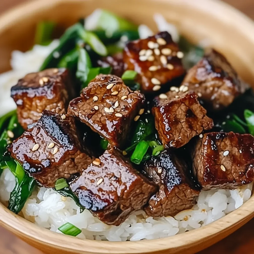 Steak Bites with Miso Ginger Dressing