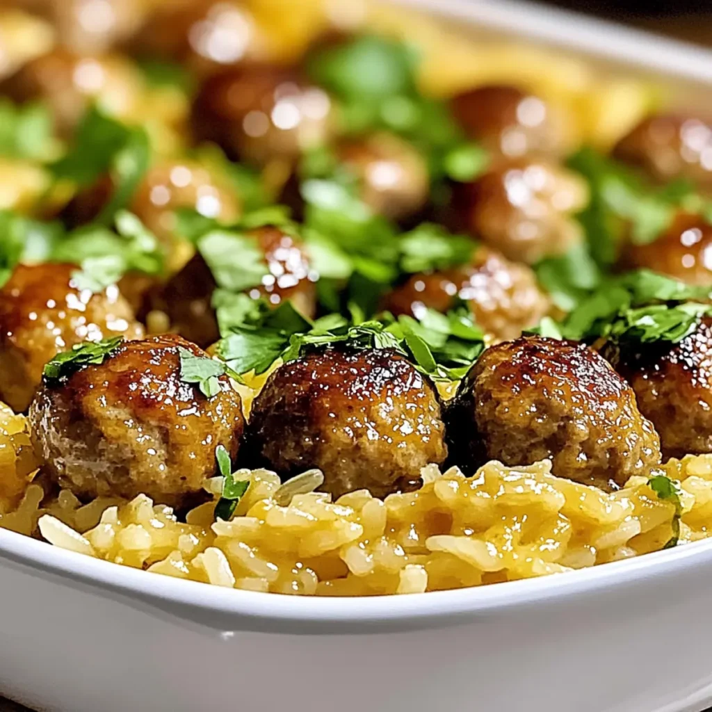 Honey Garlic Meatball Rice Bake