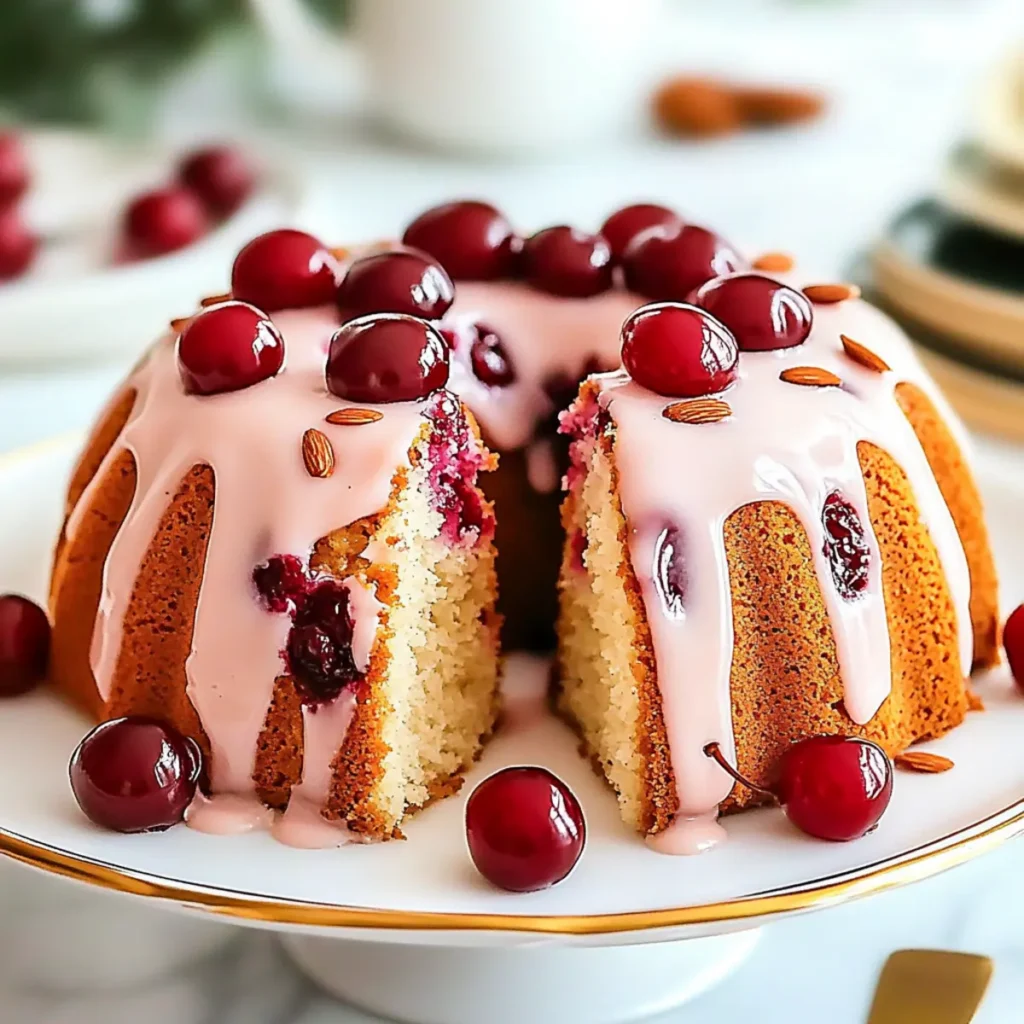 Cherry Bundt Cake with Almond Glaze