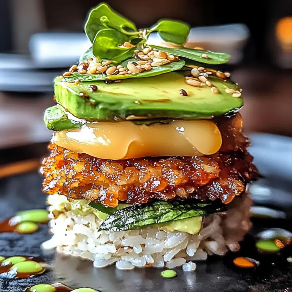 Crispy Tuna Avocado Rice Burger