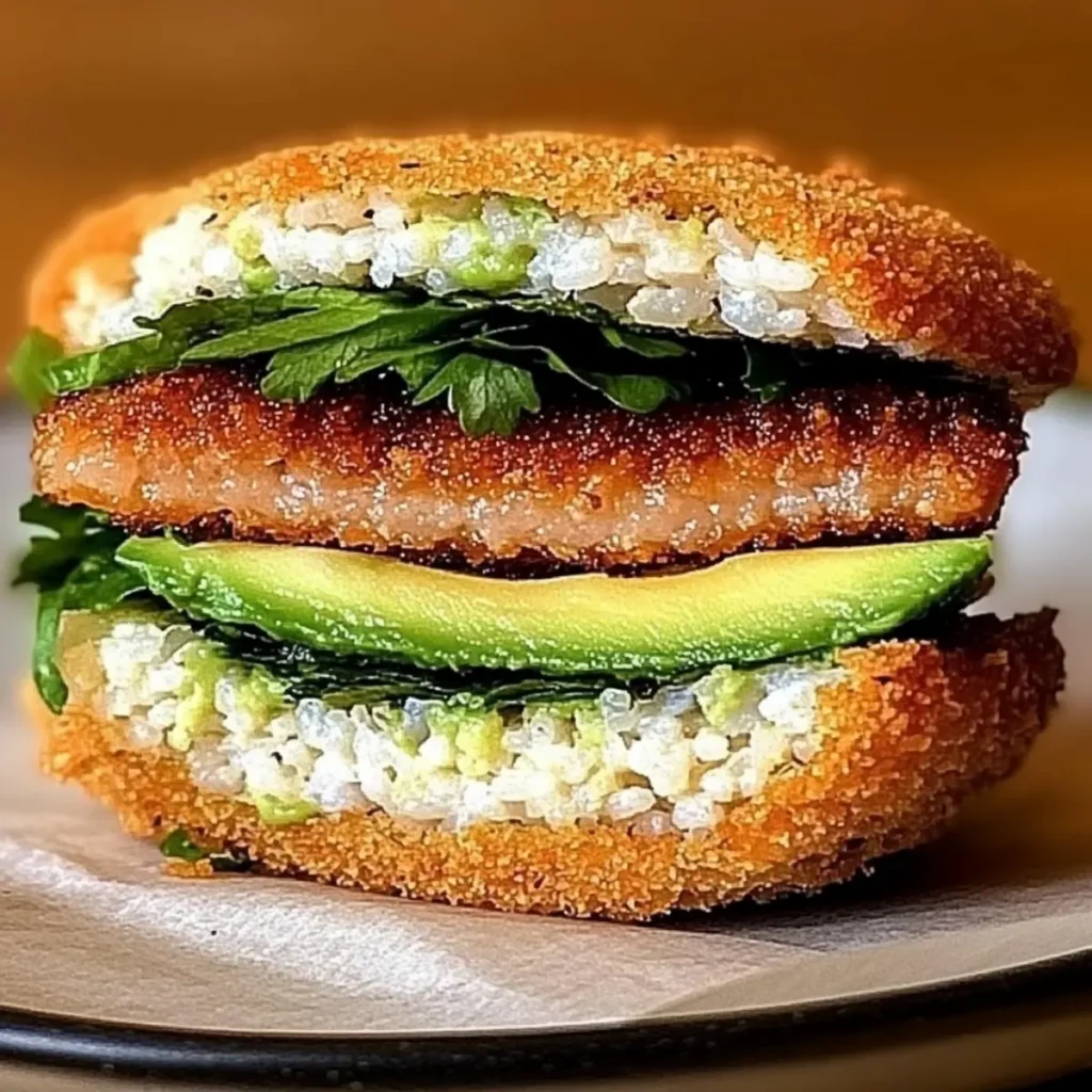 Crispy Tuna Avocado Rice Burger