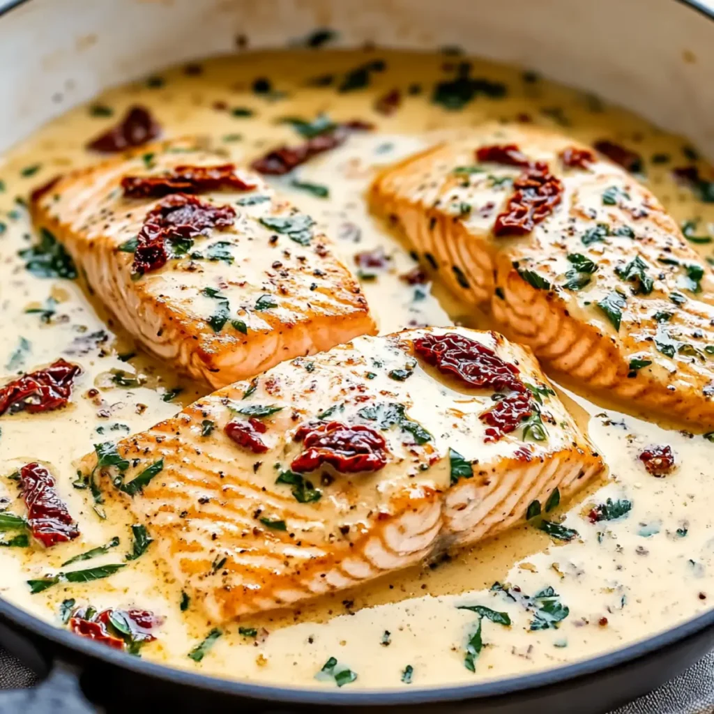 Pan Seared Salmon with Sun-Dried Tomato Cream Sauce