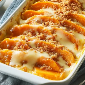 Scalloped Sweet Potato Casserole with Brown Sugar Sauce